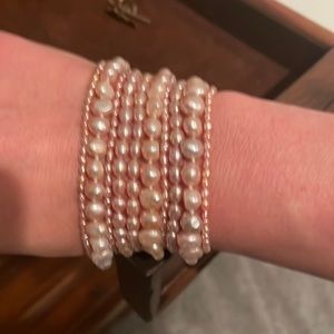 Fresh water pearl multi strand pink pearl bracelet 7” flat bead
